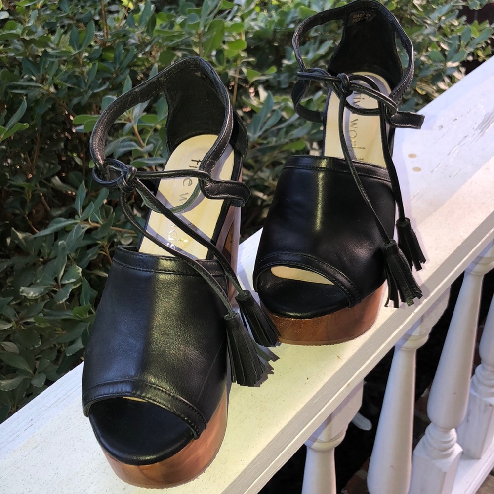 Five Worlds ankle-wrap leather/wood platform heel - Picture 4 of 4